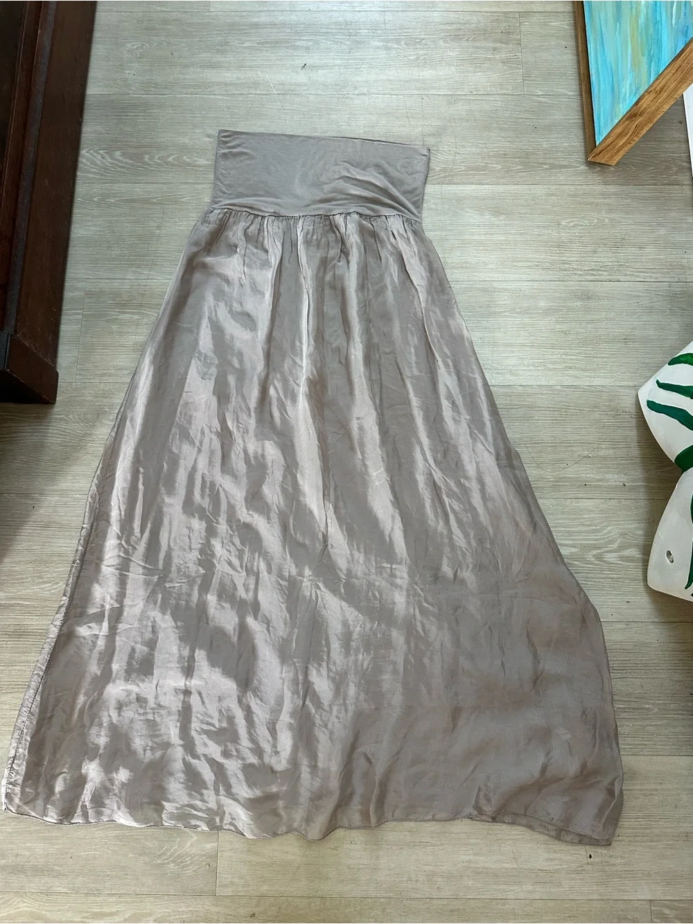 Made in Italy Giusy Silk Taupe Convertible Maxi Skirt/Dress Stretch Waistband